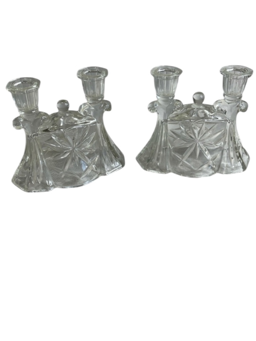 Vintage Anchor Hocking 80s Double Candle Holders Clear Pressed Glass Set of 2